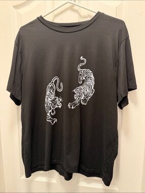 Black Tee with White Tiger Graphics